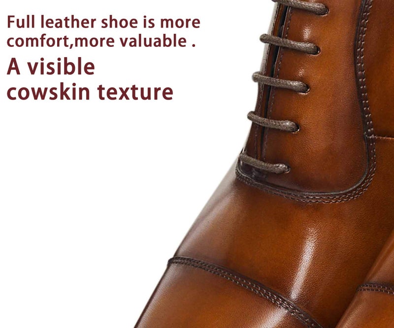 FRASOICUS Menâ€™s Dress Oxford Formal Shoes LeatherBusiness Shoes for Men Brown - Image 4